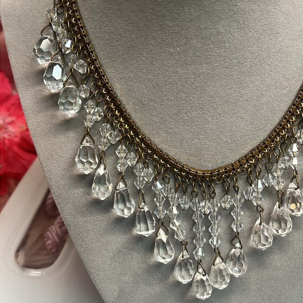 VINTAGE Chainmail & Crystal drop necklace - Picture 7 of 9